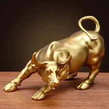 Listing image for Wall Street Bull Statue Gold Charging Bull Market Sculpture Finance Office Decor
