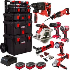 Listing image for Excel 18V 8 Piece Power Tool Kit 3 x 4.0Ah Battery & Charger in Trolley Toolbox
