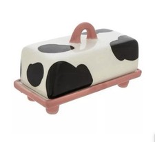 Listing image for New Cow Print Butter Dish Pink Udders & Ceramic Lid Decor Memorabilia Countertop