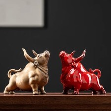 Listing image for Ceramic Red Bull Stock Market Mascot Ornaments Living Room Office Gold Ox Decor