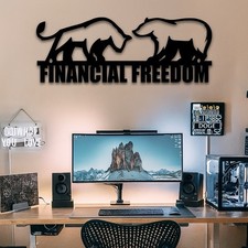 Listing image for Financial Freedom Bull & Bear Metal Wall Art – Stock Crypto Decor 49x24cm